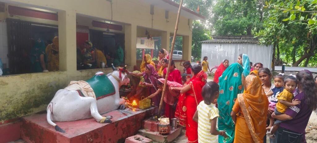 हरतालिका तीज पर शिव मंदिर में उमड़ी भीड़ महिलाओं ने शिव पार्वती का किया पूजाअर्चना।
