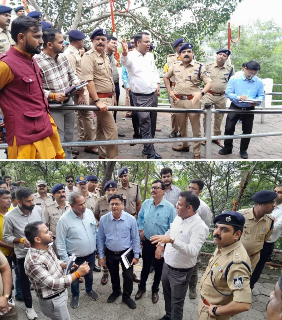 देवास। नवरात्रि पर्व पर देवास माताजी टेकरी पर आवश्यक व्यवस्था एवं तैयारियों को लेकर कलेक्टर और पुलिस अधीक्षक ने किया निरीक्षण।
