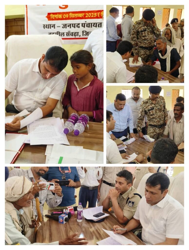 कलेक्टर स्वप्निल वानखड़े ने सेवढ़ा में जनसुनवाई की, ग्रामीणों की समस्याएँ सुनीं।