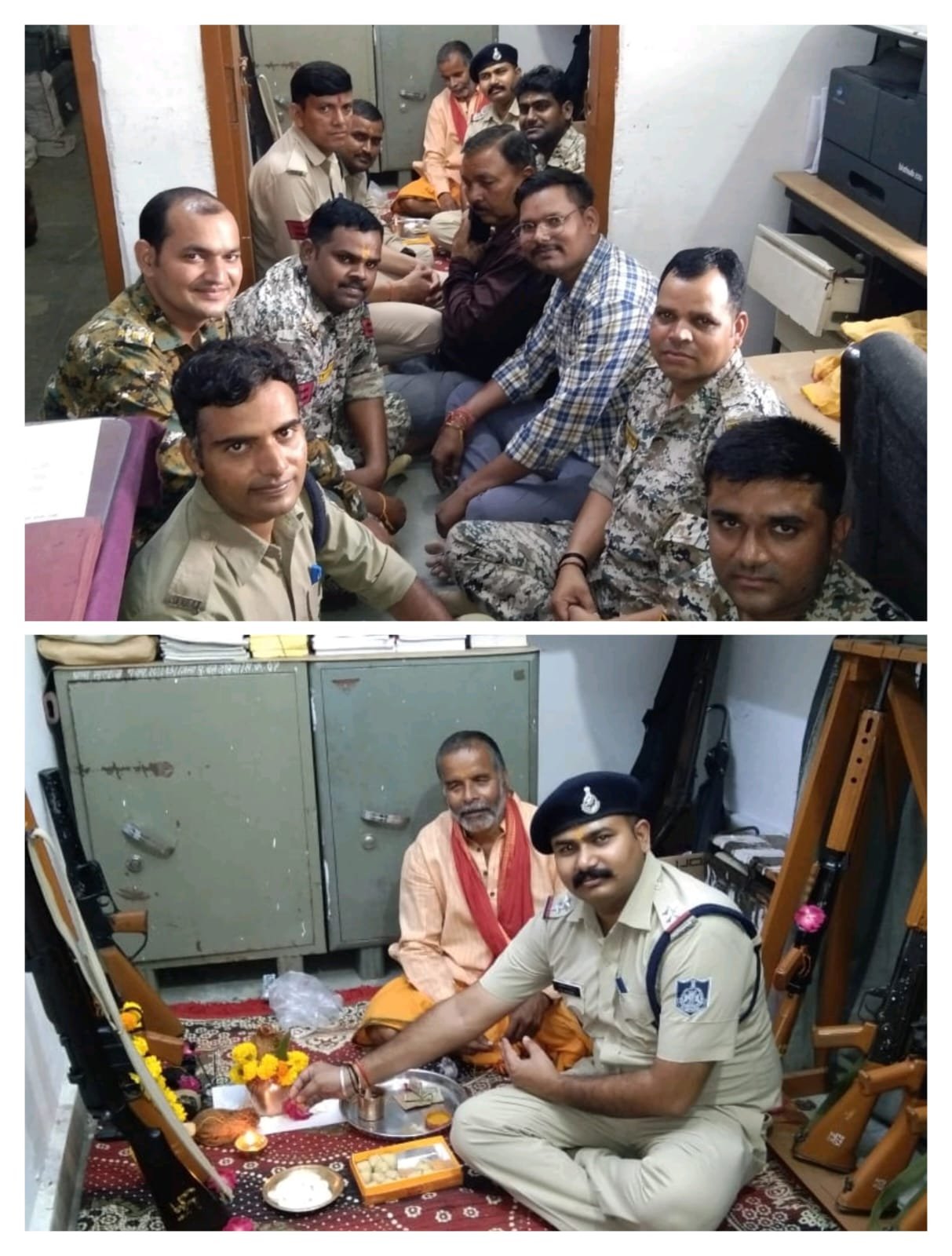 दतिया। विजयदशमी पर चिरूला थाना परिसर में शस्त्र पूजा।