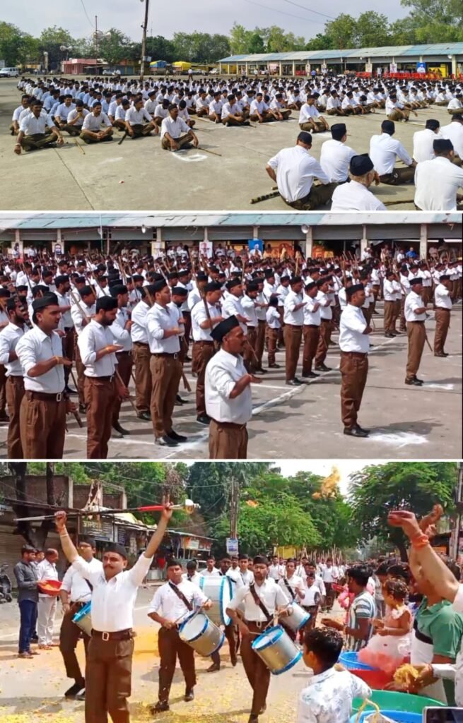 सोनकच्छ में विजयदशमी पर राष्ट्रीय स्वयंसेवक संघ का पथ संचलन, जगह-जगह हुआ भव्य स्वागत