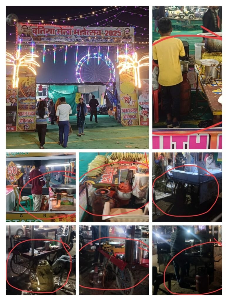 भांडेर रोड पर चल रहे मेले में प्रशासनिक आदेशों की खुली धज्जियां, सुरक्षा इंतजाम नदारद।