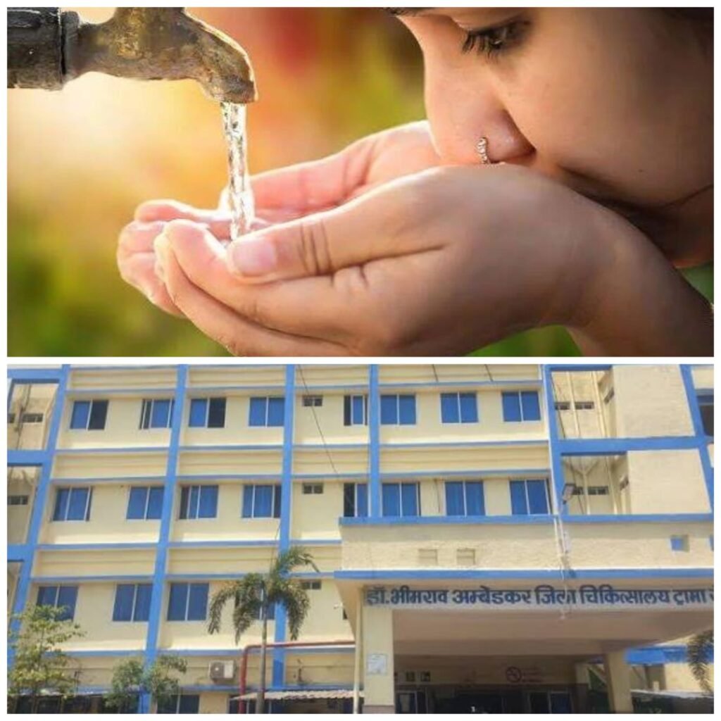 शाजापुर अस्पताल गेट पर गंदगी:जमे पानी में पनप रहे मच्छर, मरीज परेशान; संक्रमण का खतरा