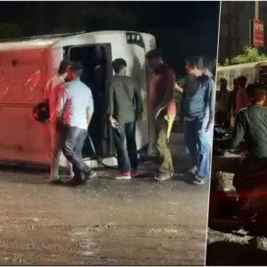 जयपुर में एक इंच बरसात गड्ढे के कारण बस पलटी