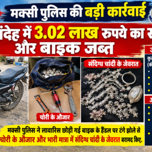 शाजापुर: मक्सी पुलिस की बड़ी कार्रवाई, चोरी के संदेह में 3.02 लाख रुपये का सामान और बाइक जब्त; तीन संदिग्ध फरार​